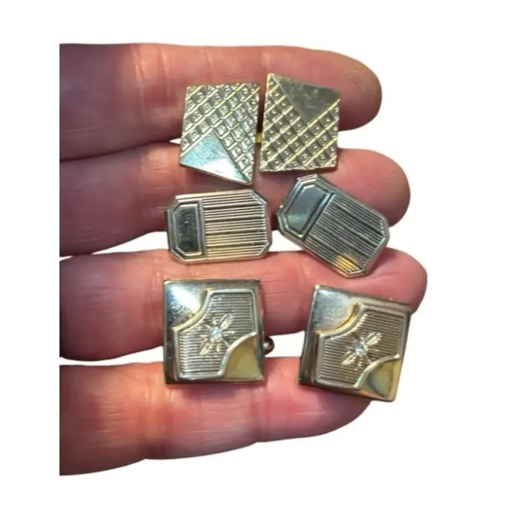 Vintage Cufflink Lot Mens Gold Tone Modernist Retro Deco Some Signed Mixed